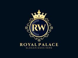 Letter RW Antique royal luxury victorian logo with ornamental frame. vector