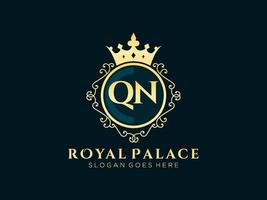 Letter QN Antique royal luxury victorian logo with ornamental frame. vector