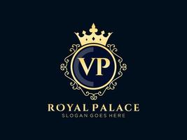 Letter VP Antique royal luxury victorian logo with ornamental frame. vector