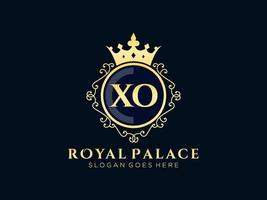 Letter XO Antique royal luxury victorian logo with ornamental frame. vector