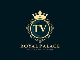 letra tv antiguo logotipo victoriano de lujo real con marco ornamental. vector