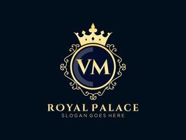 letra vm logotipo victoriano de lujo real antiguo con marco ornamental. vector