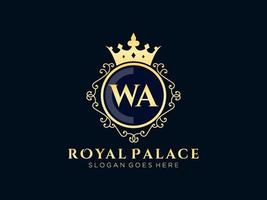 Letter WA Antique royal luxury victorian logo with ornamental frame. vector