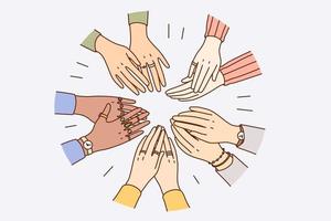 Equality in human rights, union concept. Hands of mixed race various people forming circle together feeling confident and strong with each other vector illustration