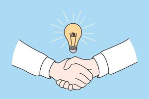 Business agreement and deal concept. Two business people partners shaking hands after great creative agreement with brilliant idea vector illustration