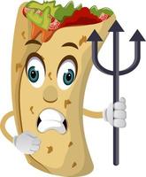 Burrito with spear, illustration, vector on white background.