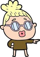 Cartoon woman wearing glasses pointing vector