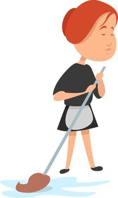 Maid cleaning floor , illustration, vector on white background