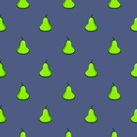 Green tasty pear , seamless pattern on a blue background. vector