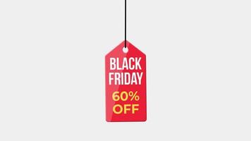 black friday Sale discount 60 percent off hanging with rope badge. paper tag label animation. Sale concept. video