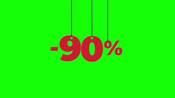 Sale discount 90 percent off with hanging badge. paper tag label animation. video