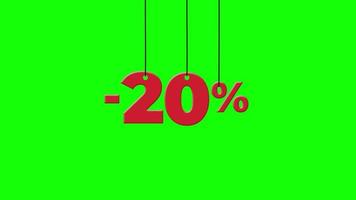 Sale discount 20 percent off with hanging badge. paper tag label animation. video