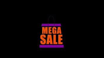 mega vendita con shopping Borsa cartello bandiera per promo video. vendita distintivo. speciale offrire sconto tag. super saldi. video