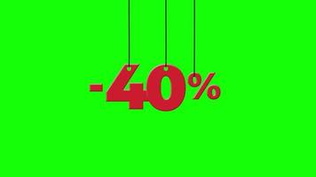 Sale discount 40 percent off with hanging badge. paper tag label animation.