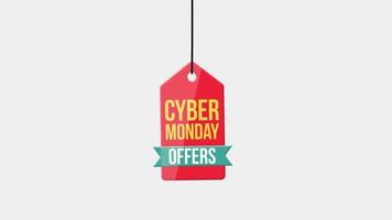 cyber monday Sale discount hanging with rope badge. paper tag label animation. Sale concept. video