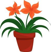 Orange flower in a pot, illustration, vector on white background.