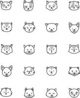 Expresiones faciales de gato, ilustración, vector sobre fondo blanco.