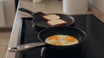 ovos mexidos fritos em uma panela video