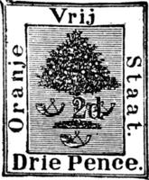 Orange Free State Drie Pence Stamp, 1888-1892, vintage illustration vector