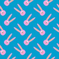 Pink rabbit with long ears, seamless pattern on blue background. vector