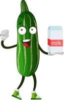 Cucumber with milk, illustration, vector on white background.