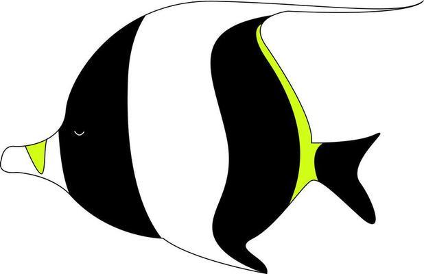 Moorish idol fish, illustration, vector on white background.