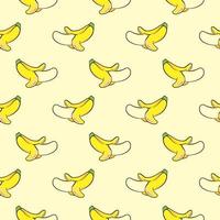 Little peeled yellow banana,seamless pattern on yellow background. vector