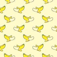 Little peeled yellow banana,seamless pattern on yellow background. vector