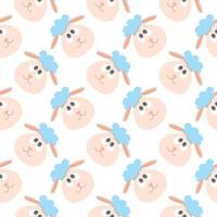 Cute sheep heads ,seamless pattern on white background. vector