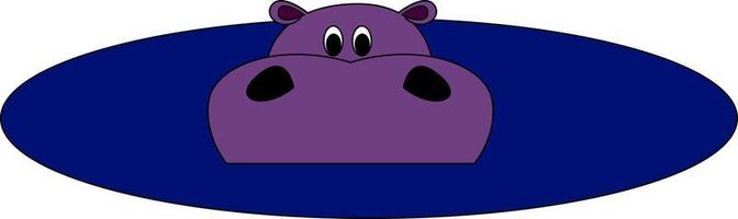 Purple hippo in water, illustration, vector on white background.