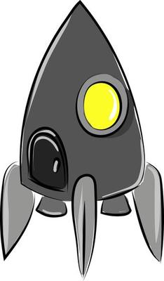 Silver spaceship, illustration, vector on white background.