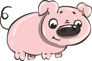 Little pink pig, illustration, vector on white background.