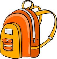 Mochila escolar naranja, ilustración, vector sobre fondo blanco.