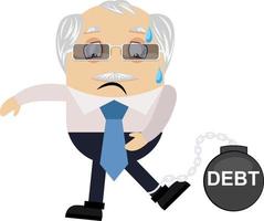 Old man in debt, illustration, vector on white background.