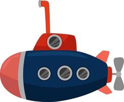 Blue submarine, illustration, vector on white background.