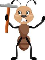 Ant with hammer, illustrator, vector on white background.