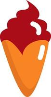 Red ice cream in cone, illustration, vector on a white background.