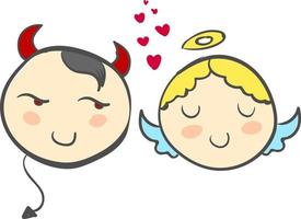 A devil and an angel with red hearts, vector or color illustration.