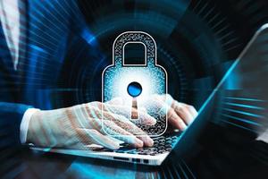 Cybersecurity concept, padlock icon and internet technology network, secure encryption of user's personal data, secure internet access. photo