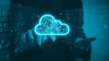 Cloud computing diagram technology. Data storage. Networking and internet service concept.Businessman touching cloud icon virtual. photo