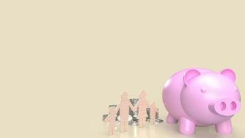 pink piggy bank and family wood cut 3d rendering photo