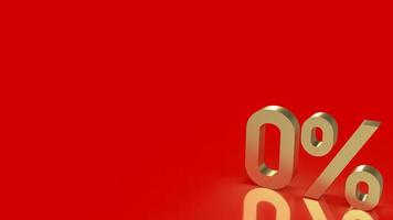 The gold zero percent on red background  for promotion concept 3d rendering photo