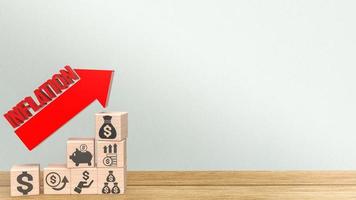 The red inflation text and business icon wood cube 3d rendering photo