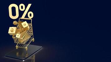 The gold zero percent on shopping cart  for promotion concept 3d rendering photo