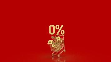 The gold zero percent on shopping cart  for promotion concept 3d rendering photo