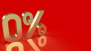 The gold zero percent on red background  for promotion concept 3d rendering photo