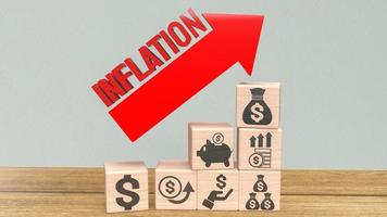 The red inflation text and business icon wood cube 3d rendering photo