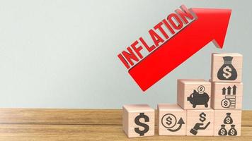 The red inflation text and business icon wood cube 3d rendering photo