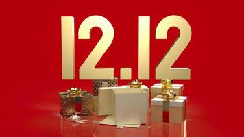 The gold 12.12 and gift box on red background for shopping day or promotion marketing 3d rendering photo