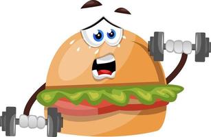 Burger with weights, illustration, vector on white background.